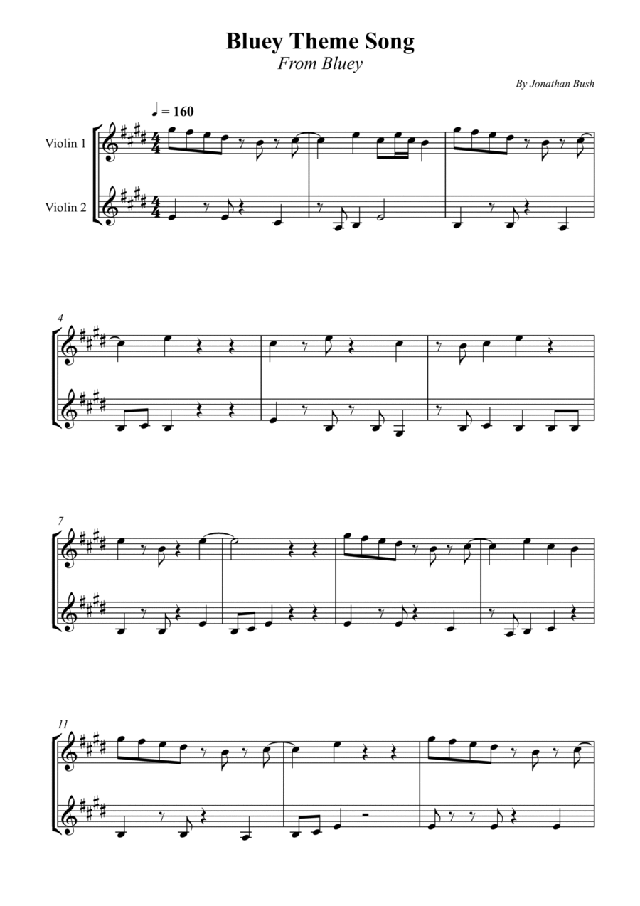 Bluey Theme Song String Duet scores gallery preview page 1