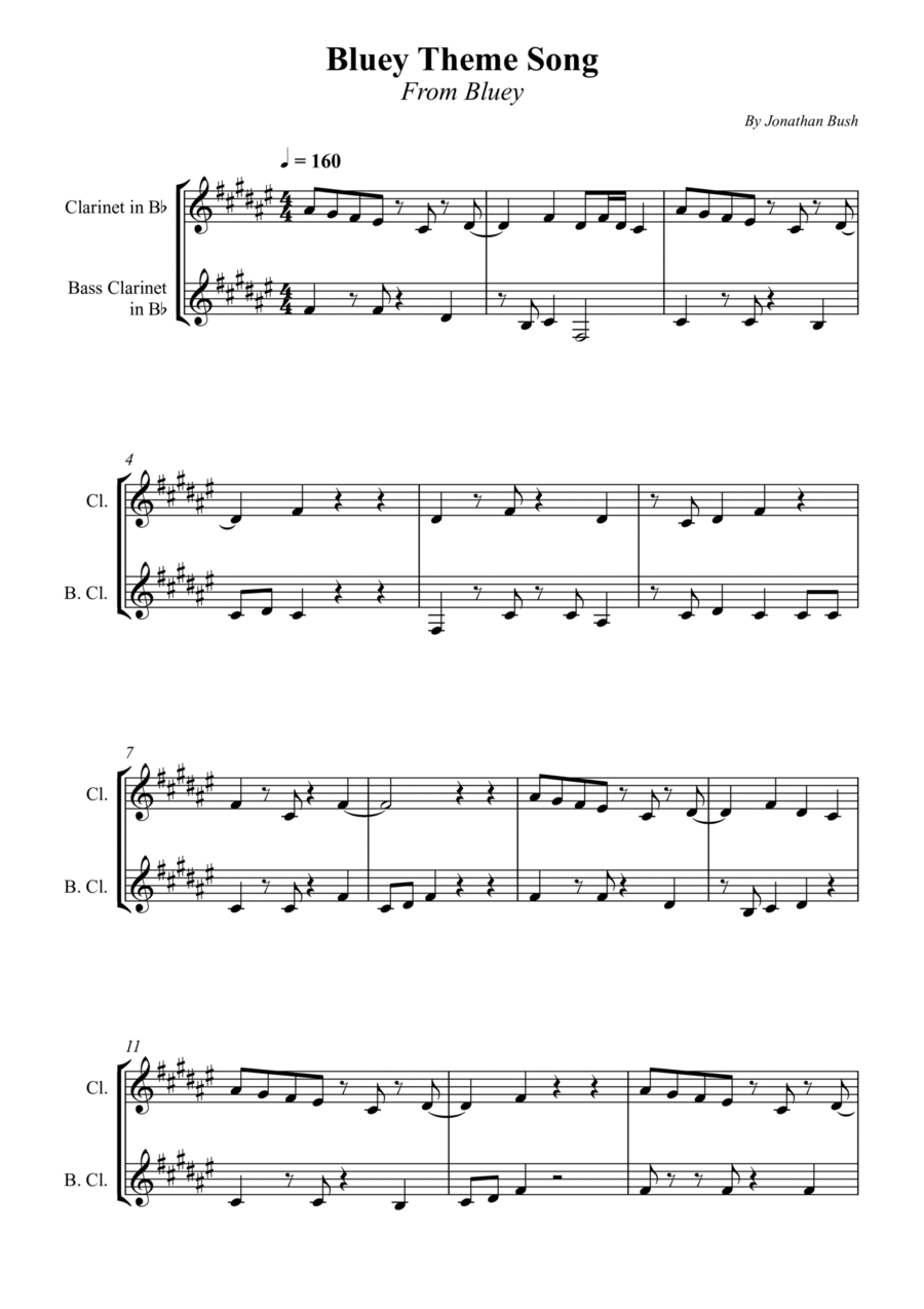 Bluey Theme Song Clarinet Duet scores gallery preview page 1