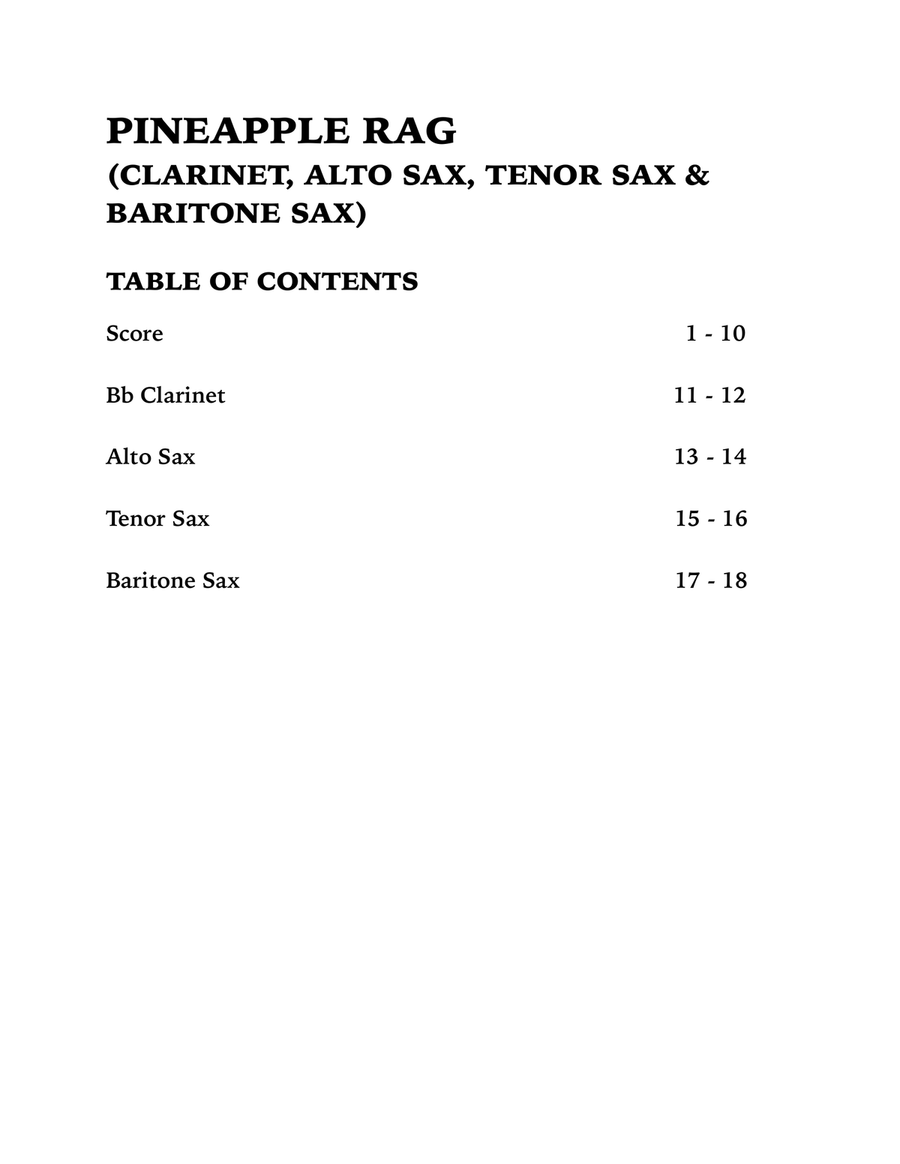 Pineapple Rag (Woodwind Quartet): Clarinet, Alto Sax, Tenor Sax and Baritone Sax Woodwind Quartet scores gallery preview page 4