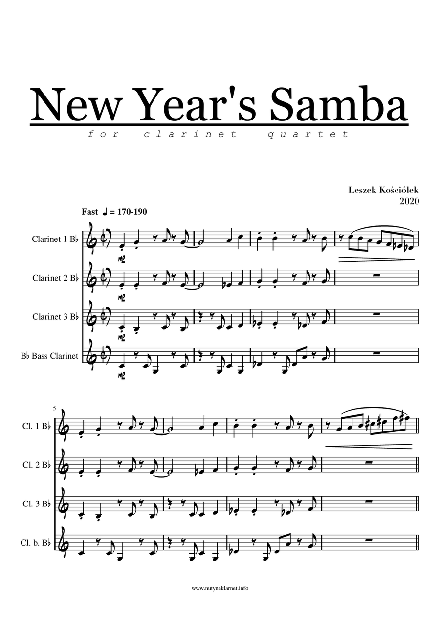 New Year's Samba (clarinet quartet) Clarinet Quartet scores gallery preview page 4