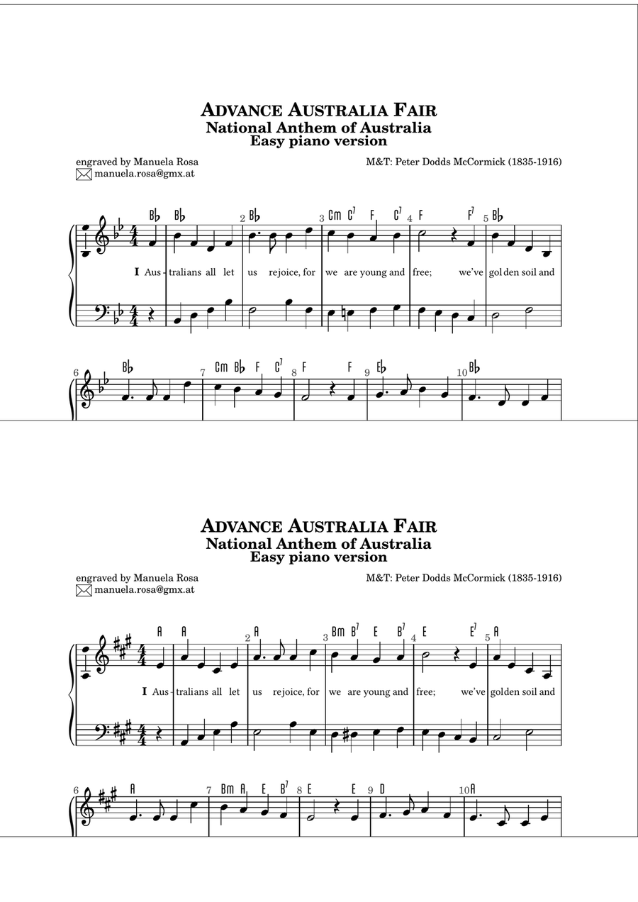 Advance Australia Fair (easy piano version) Piano Method scores gallery preview page 2