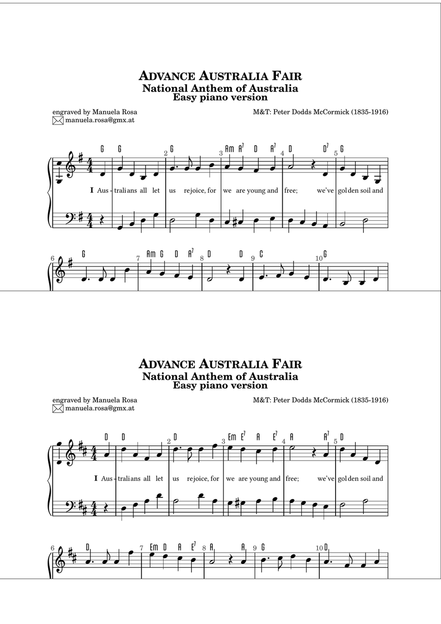 Advance Australia Fair (easy piano version) Piano Method scores gallery preview page 3