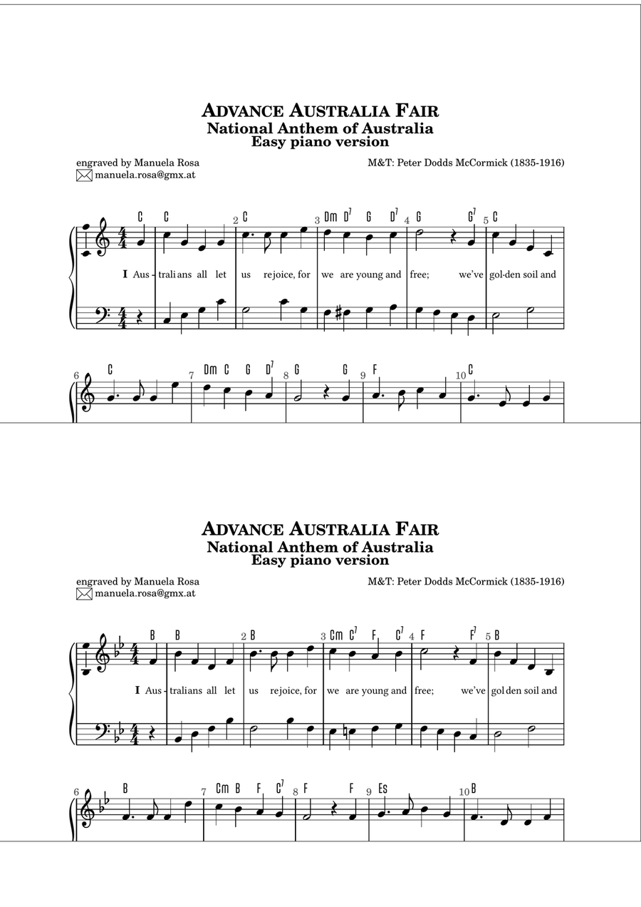 Advance Australia Fair (easy piano version) Piano Method scores gallery preview page 4