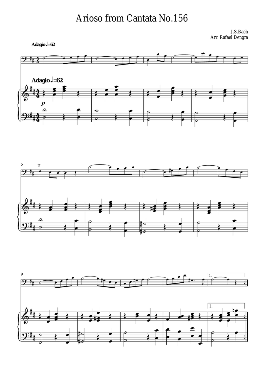Airoso from Cantata Nª 156 - J.S. Bach - Cello & Piano in D Piano scores gallery preview page 1