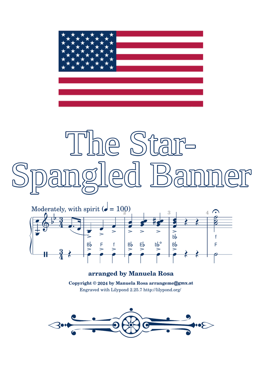 The Star-Spangled Banner (arranged for accordion; German&international chord notation) Piano Solo scores gallery preview page 2