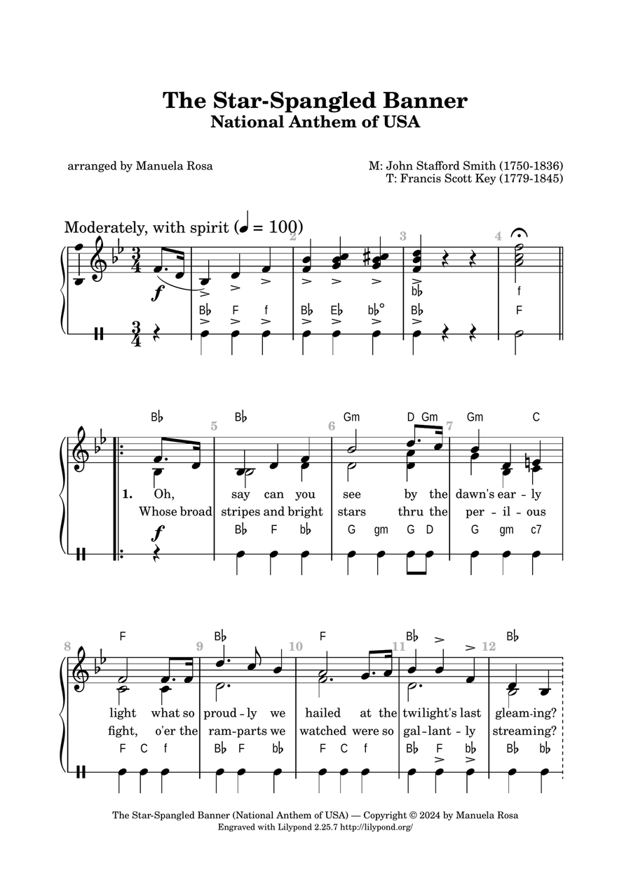 The Star-Spangled Banner (arranged for accordion; German&international chord notation) Piano Solo scores gallery preview page 6