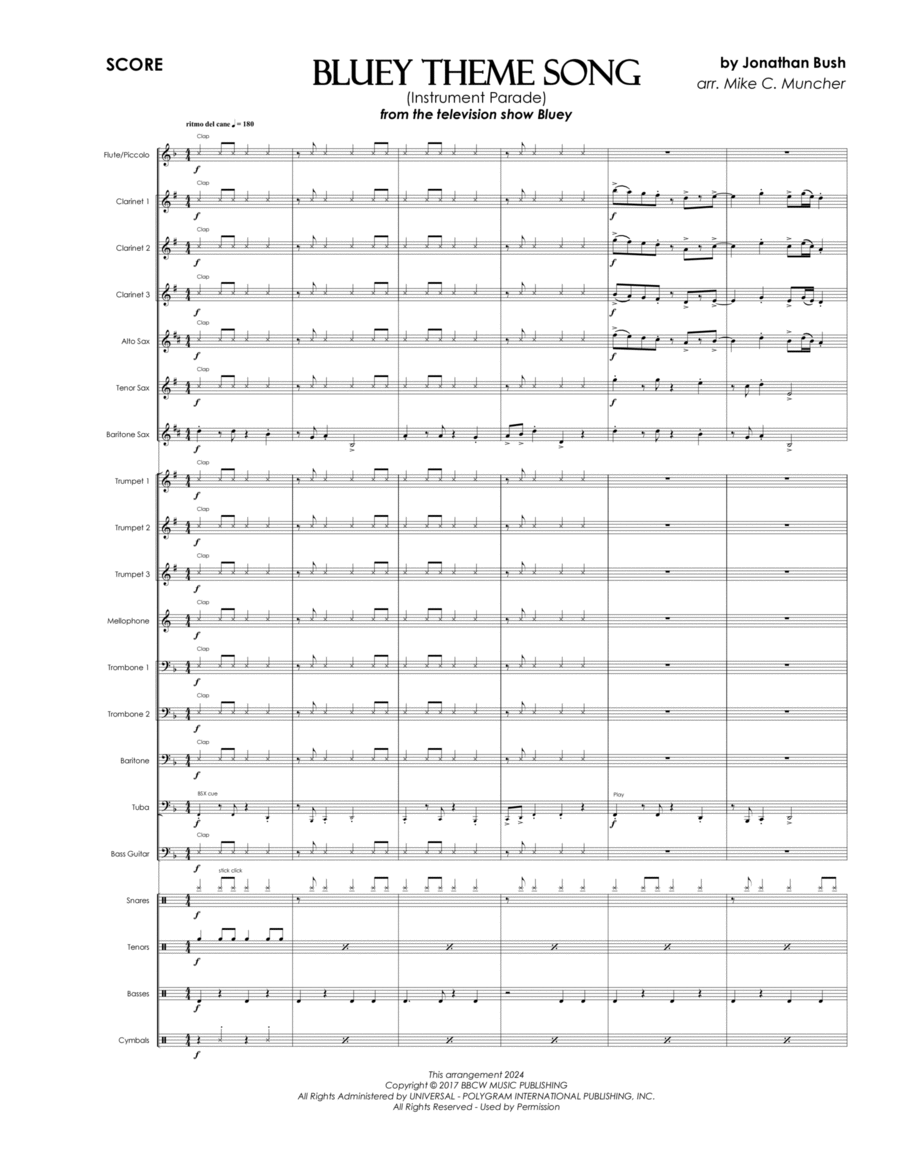 Bluey Theme Song Marching Band scores gallery preview page 1
