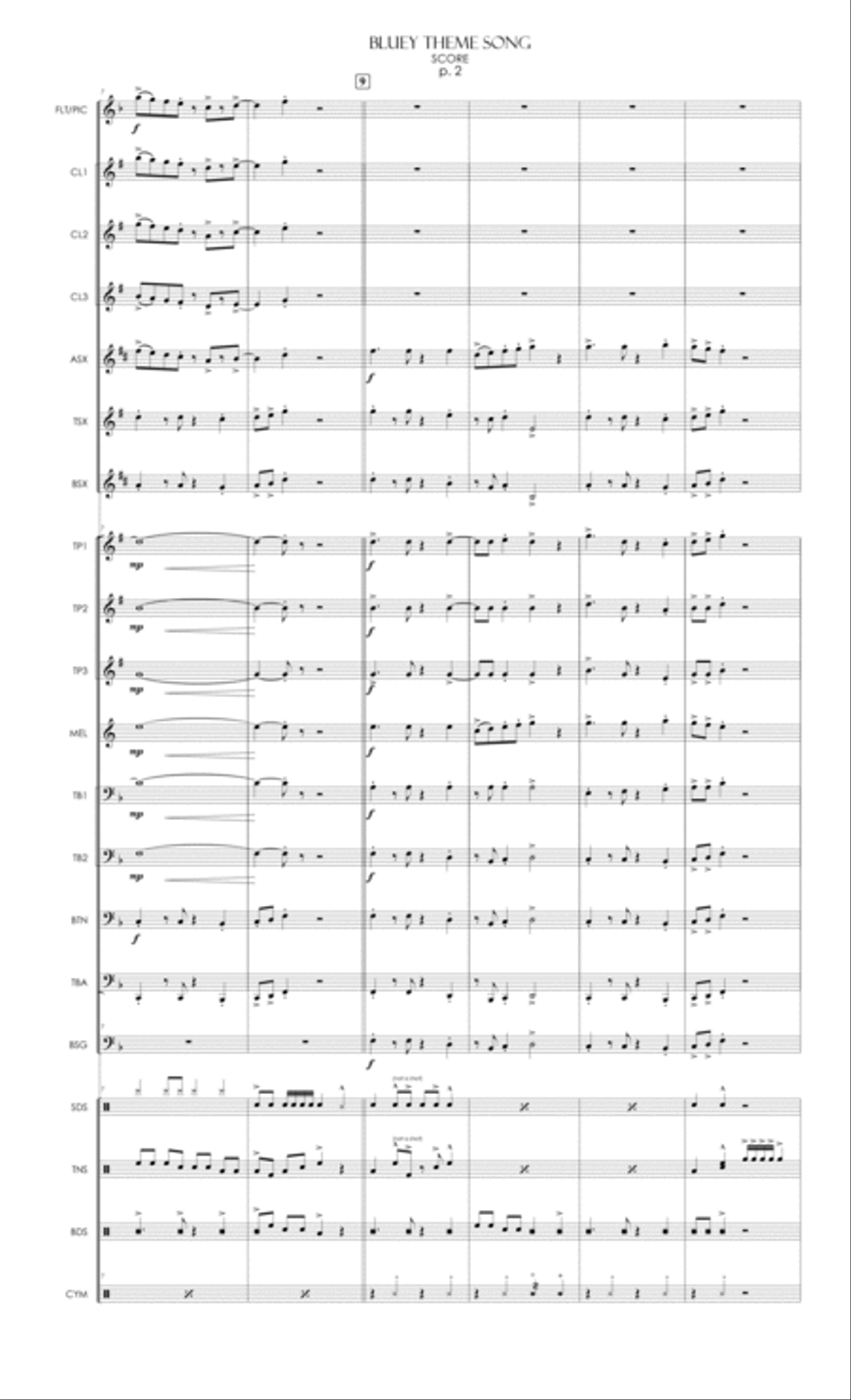 Bluey Theme Song Marching Band scores gallery preview page 6