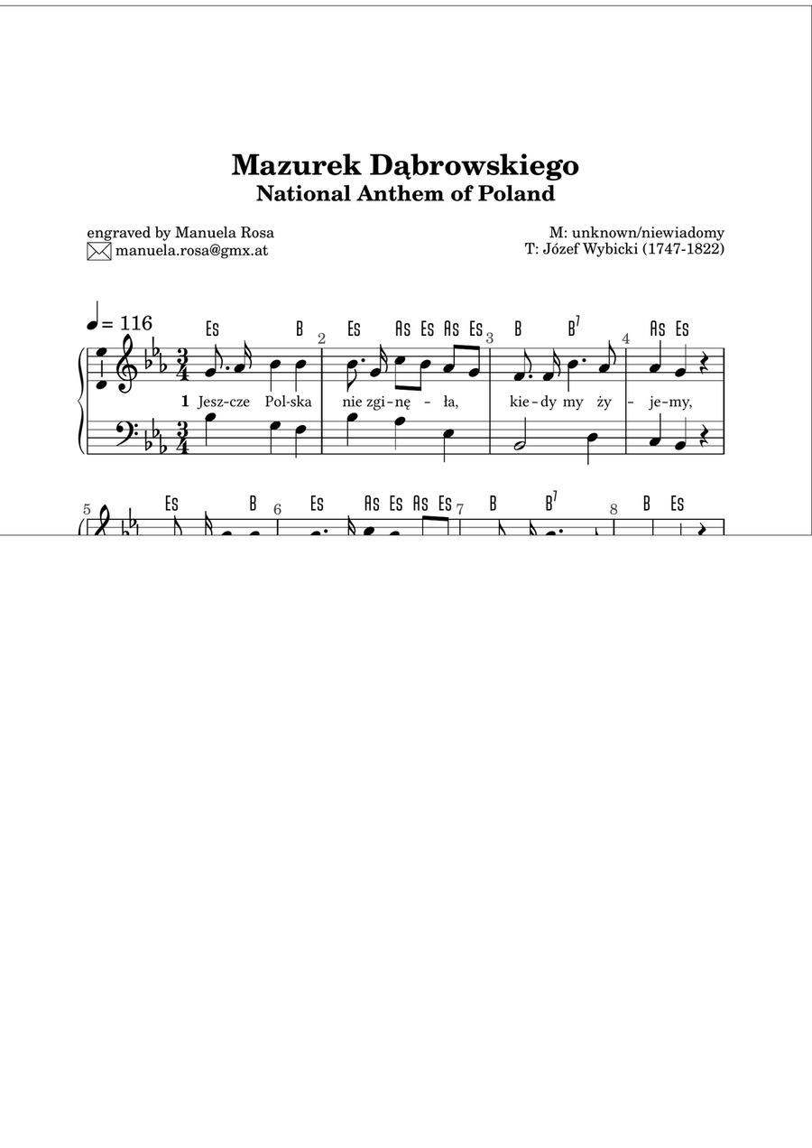 Mazurek Dąbrowskiego (Mazurek Dabrowskiego; Polish national anthem; easy piano version) Piano Method scores gallery preview page 4