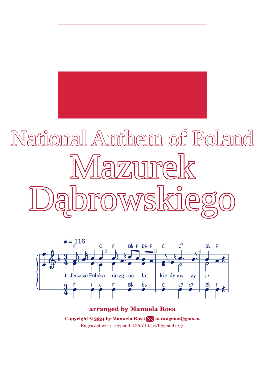 Mazurek Dąbrowskiego (Mazurek Dabrowskiego; Polish national anthem; arranged for accordion) Piano Solo scores gallery preview page 2