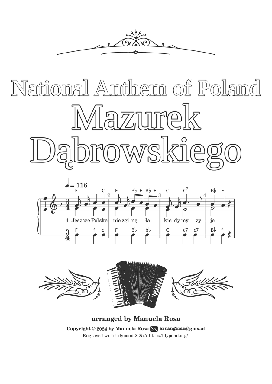 Mazurek Dąbrowskiego (Mazurek Dabrowskiego; Polish national anthem; arranged for accordion) Piano Solo scores gallery preview page 3