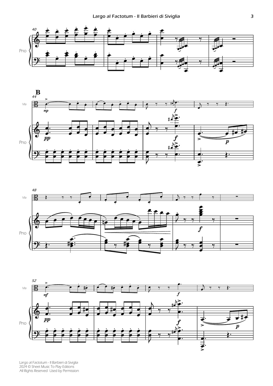 Largo al Factotum - Viola and Piano (Full Score) Piano scores gallery preview page 3