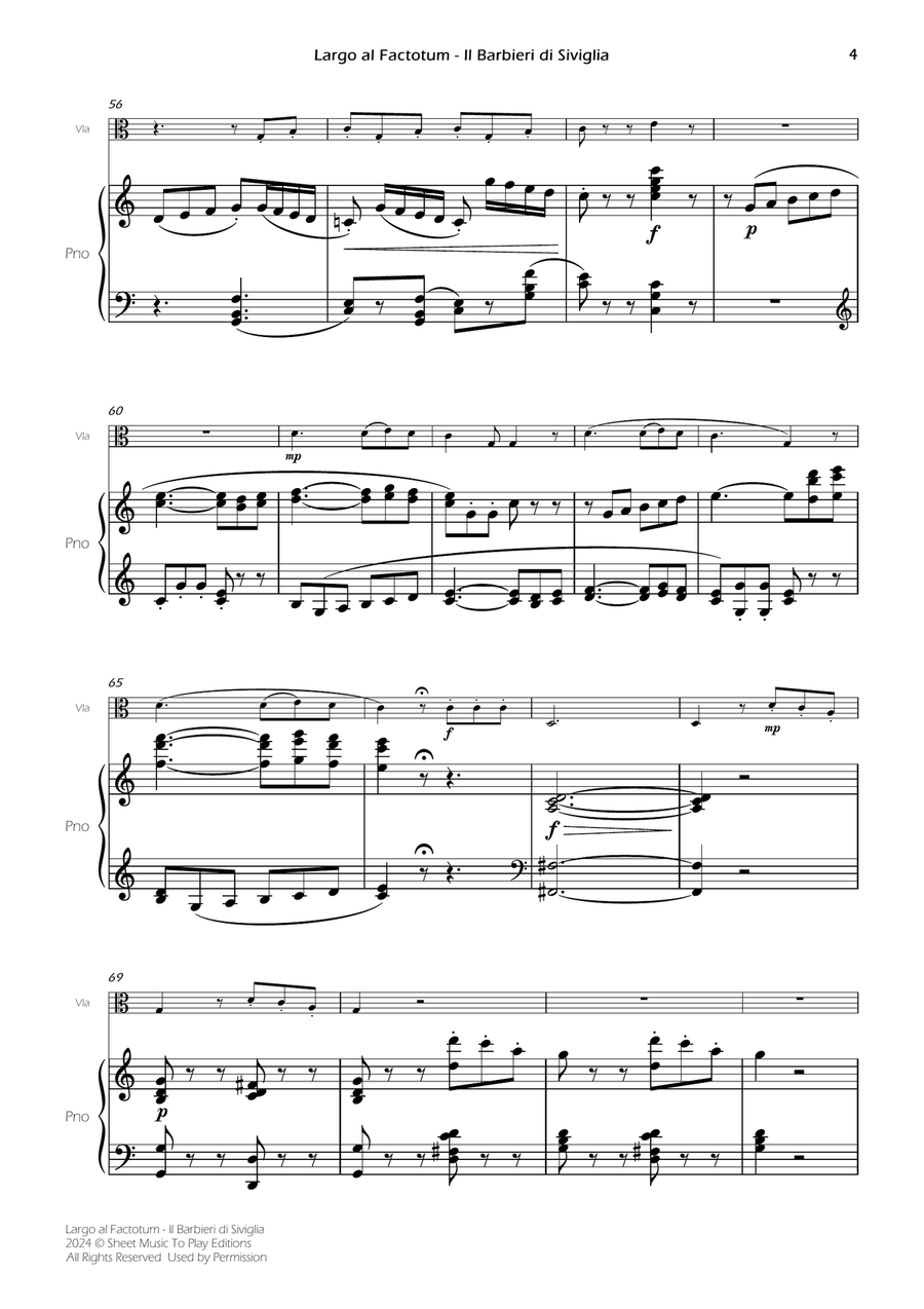 Largo al Factotum - Viola and Piano (Full Score) Piano scores gallery preview page 4