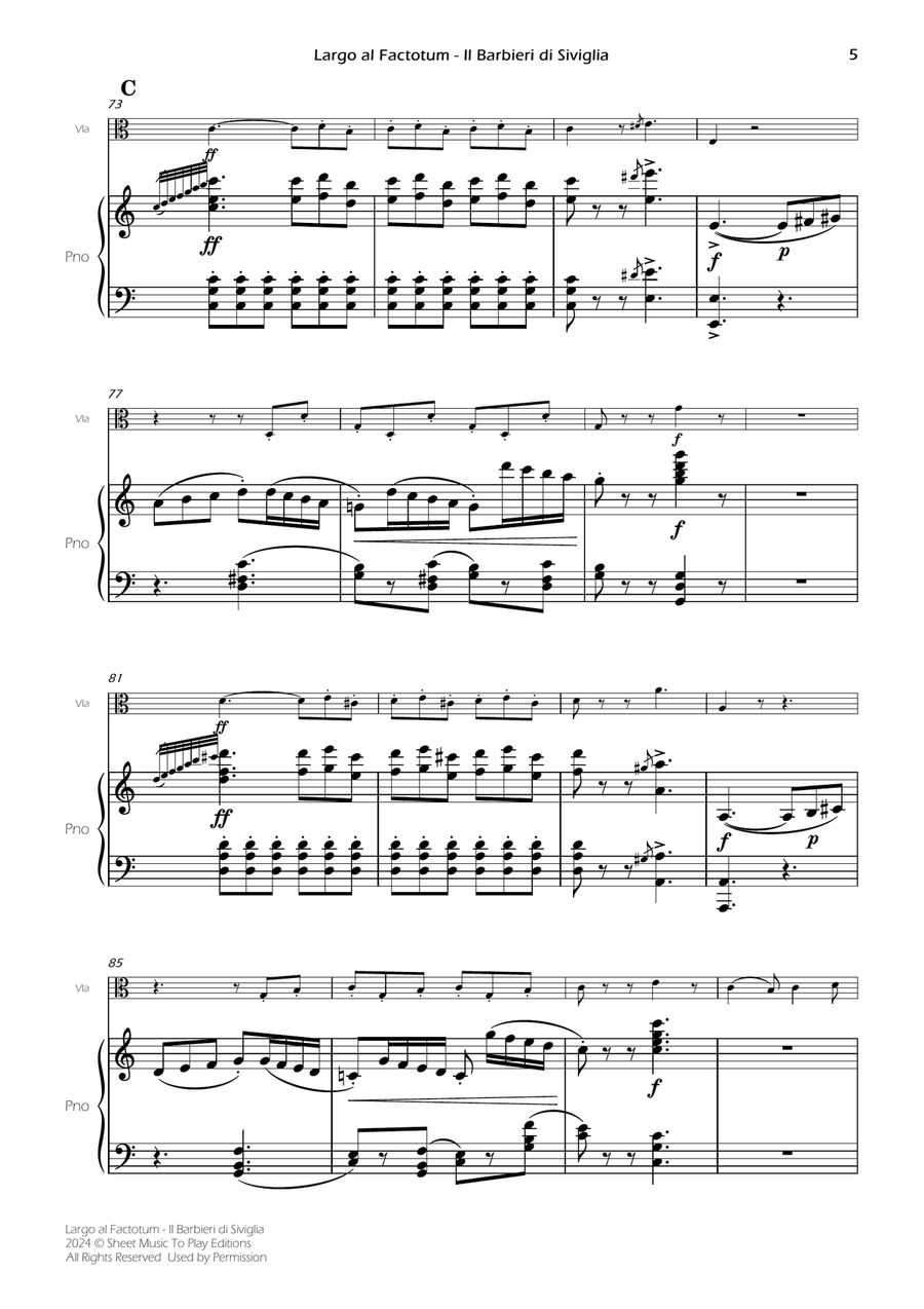 Largo al Factotum - Viola and Piano (Full Score) Piano scores gallery preview page 5