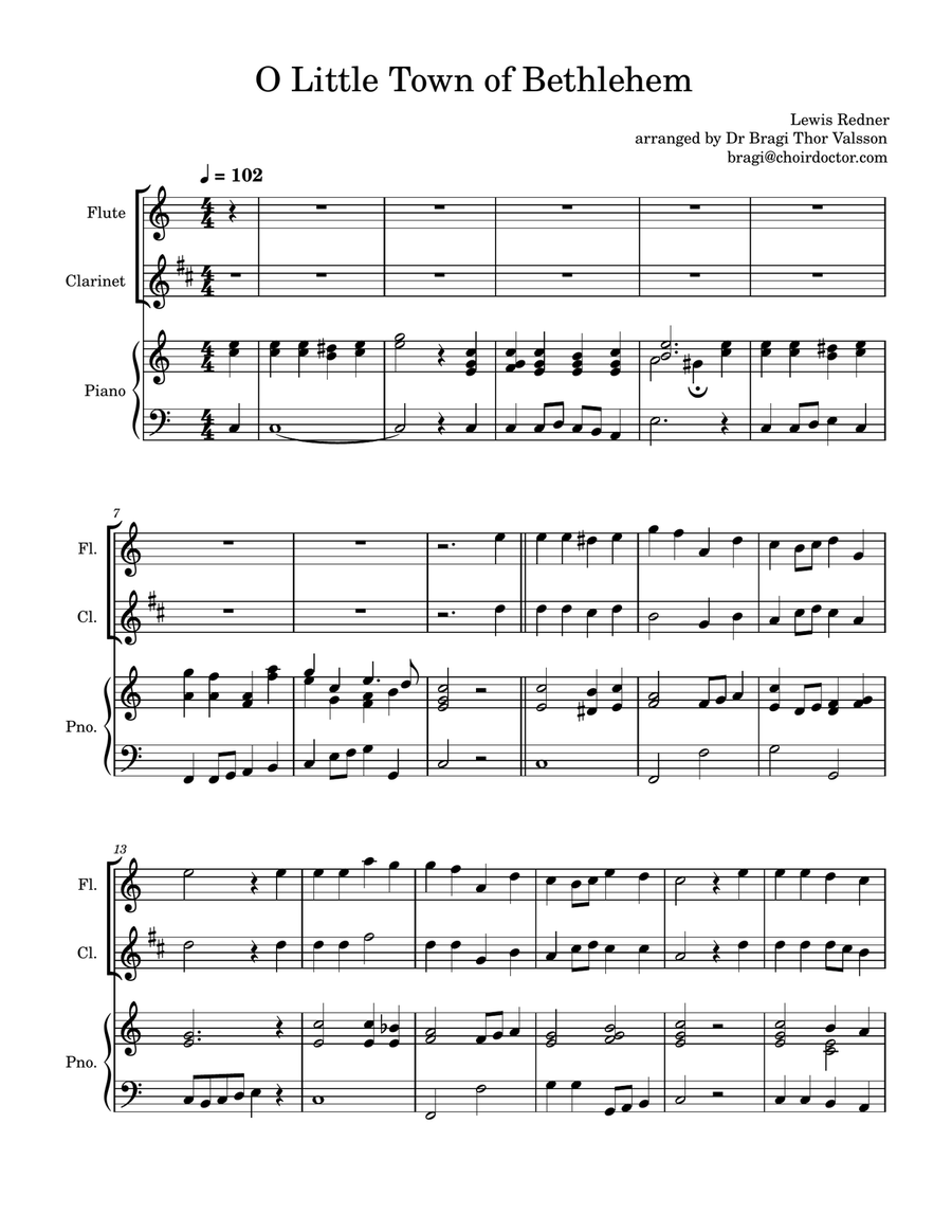 O Little Town of Bethlehem - Flute and Clarinet with Piano accompaniment Woodwind Duet scores gallery preview page 2