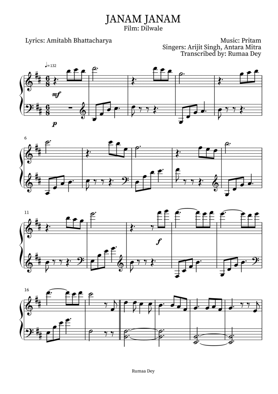 JANAM JANAM Piano scores gallery preview page 1