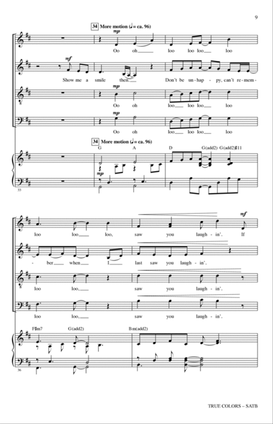 True Colors (arr. Tim Brent) 4-Part scores gallery preview page 7