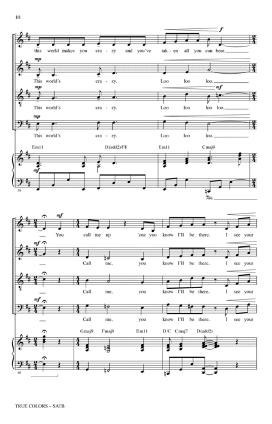 True Colors (arr. Tim Brent) 4-Part scores gallery preview page 8