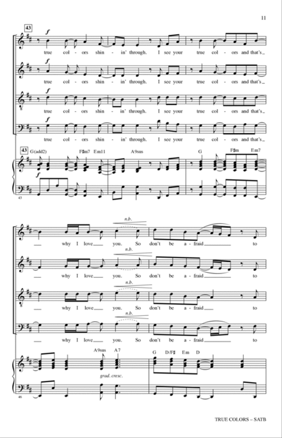 True Colors (arr. Tim Brent) 4-Part scores gallery preview page 9