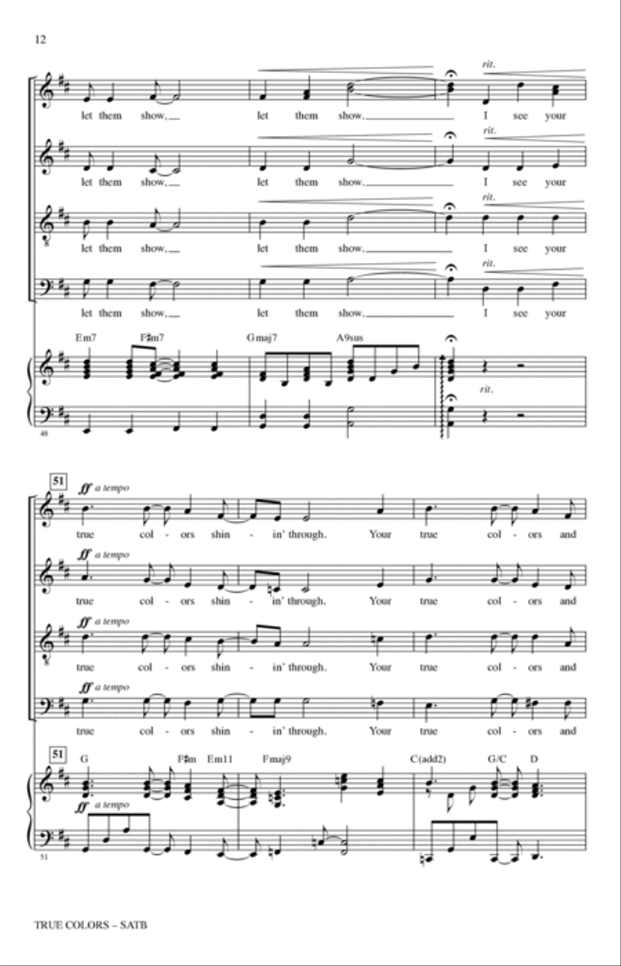 True Colors (arr. Tim Brent) 4-Part scores gallery preview page 10