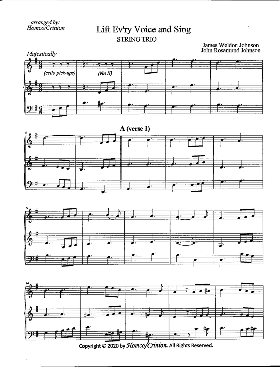 Lift Ev'ry Voice and Sing String Trio scores gallery preview page 2