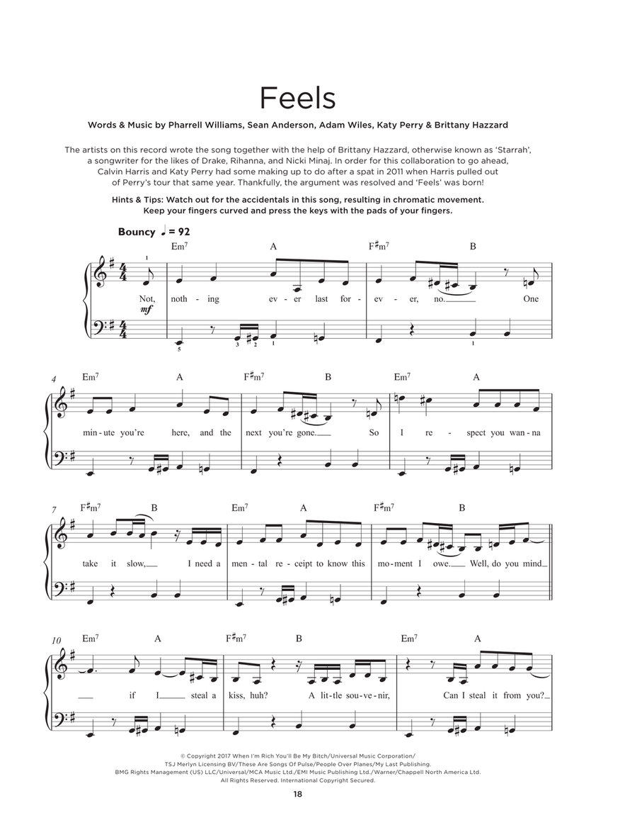 Feels (feat. Pharrell Williams, Katy Perry & Big Sean) Easy Piano scores gallery preview page 1
