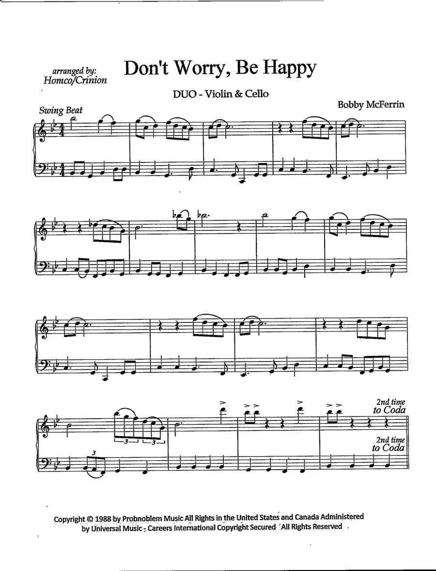 Don't Worry, Be Happy String Duet scores gallery preview page 2