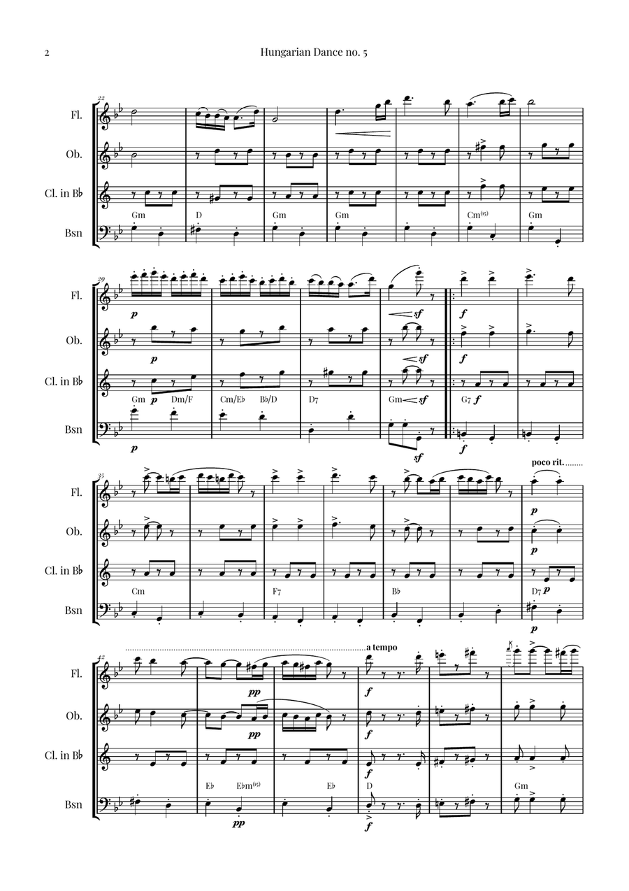 Hungarian Dance No. 5 Woodwind Quartet scores gallery preview page 2