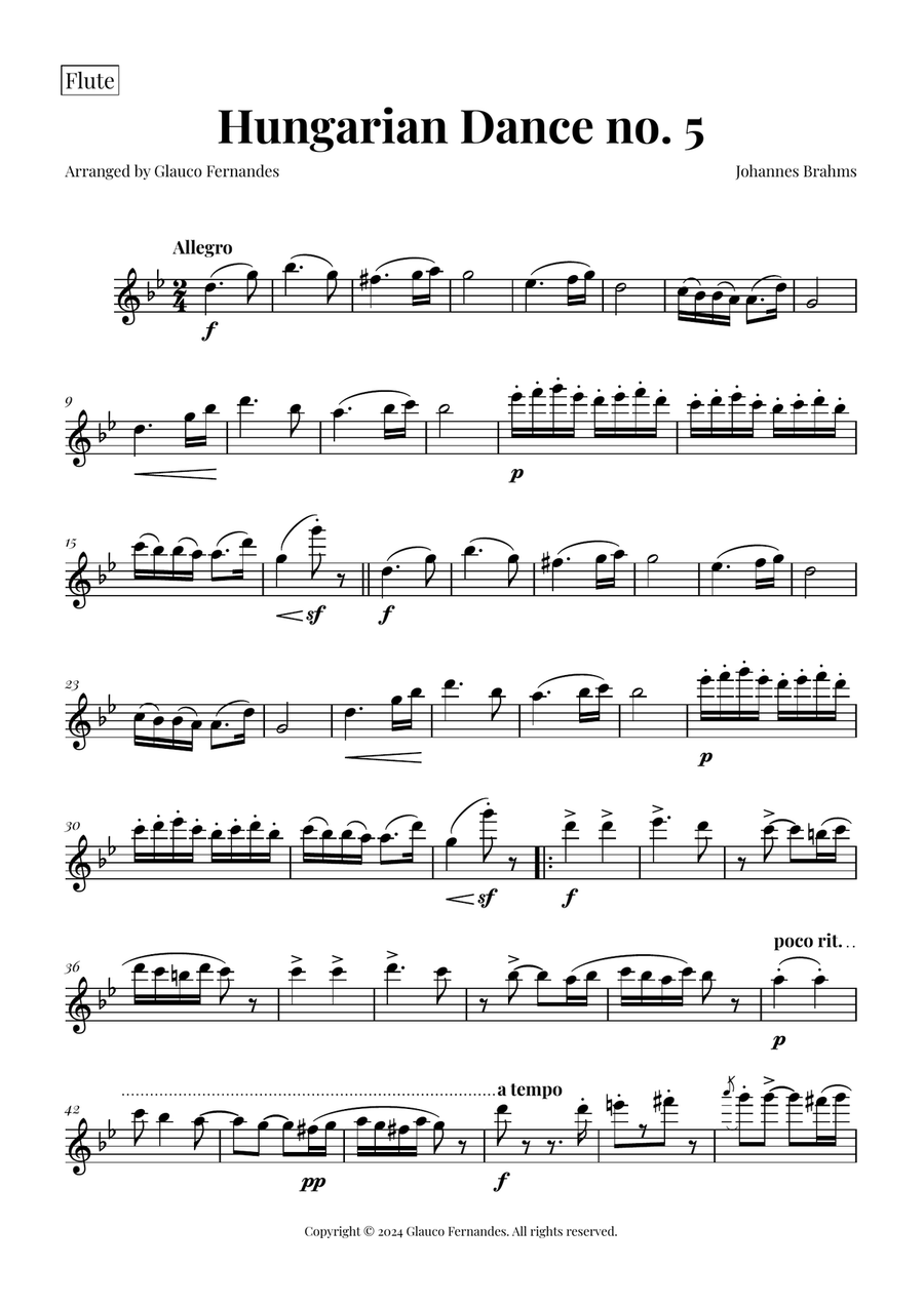 Hungarian Dance No. 5 Woodwind Quartet scores gallery preview page 5