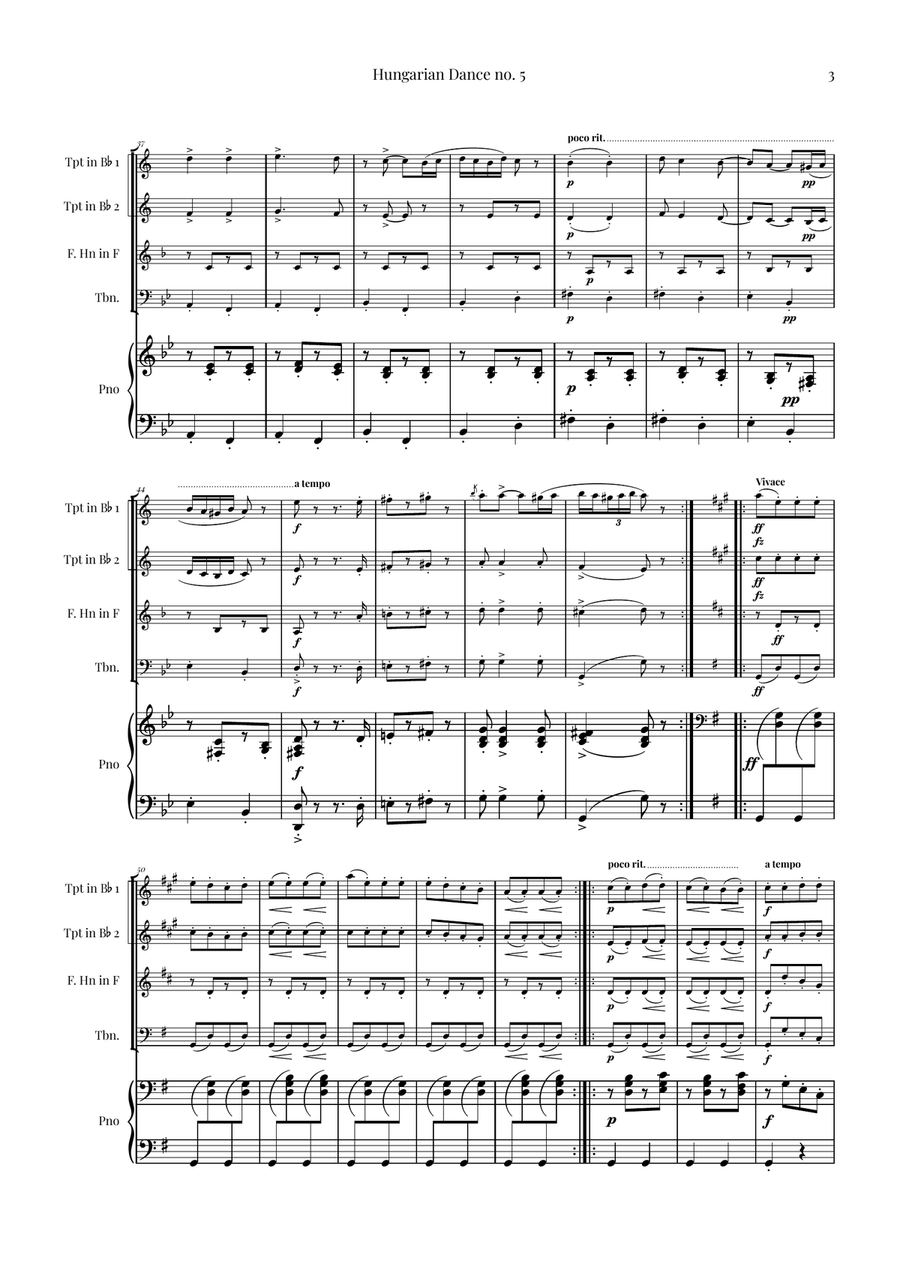 Hungarian Dance No. 5 Brass Quartet scores gallery preview page 3