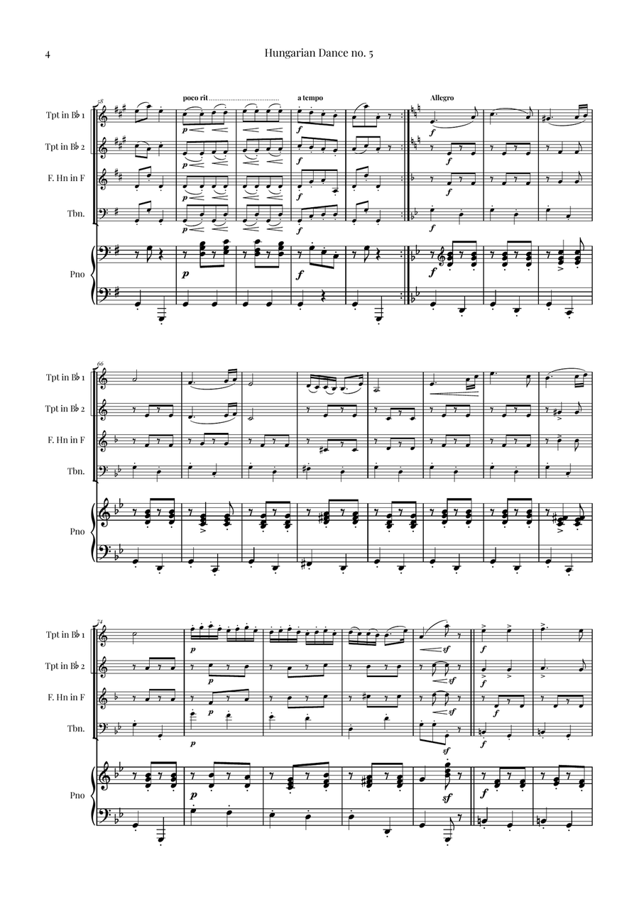 Hungarian Dance No. 5 Brass Quartet scores gallery preview page 4