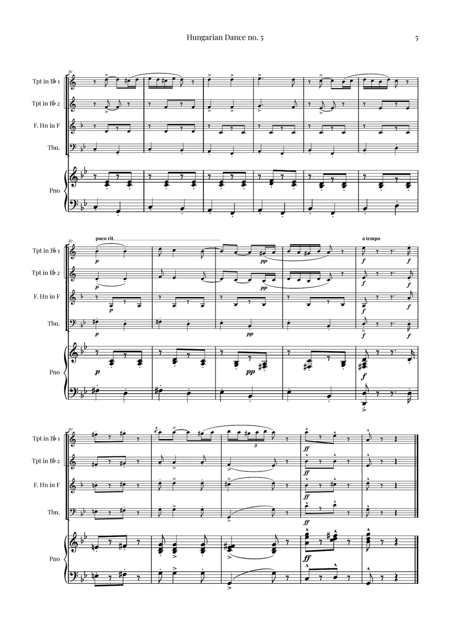 Hungarian Dance No. 5 Brass Quartet scores gallery preview page 5