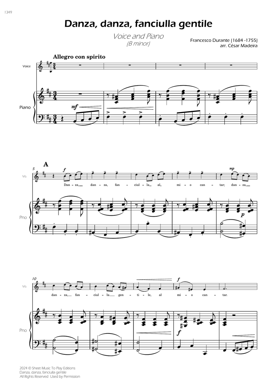 Danza, danza, fanciulla gentile - Voice and Piano - B minor (Full Score and Parts) Piano, Vocal scores gallery preview page 3