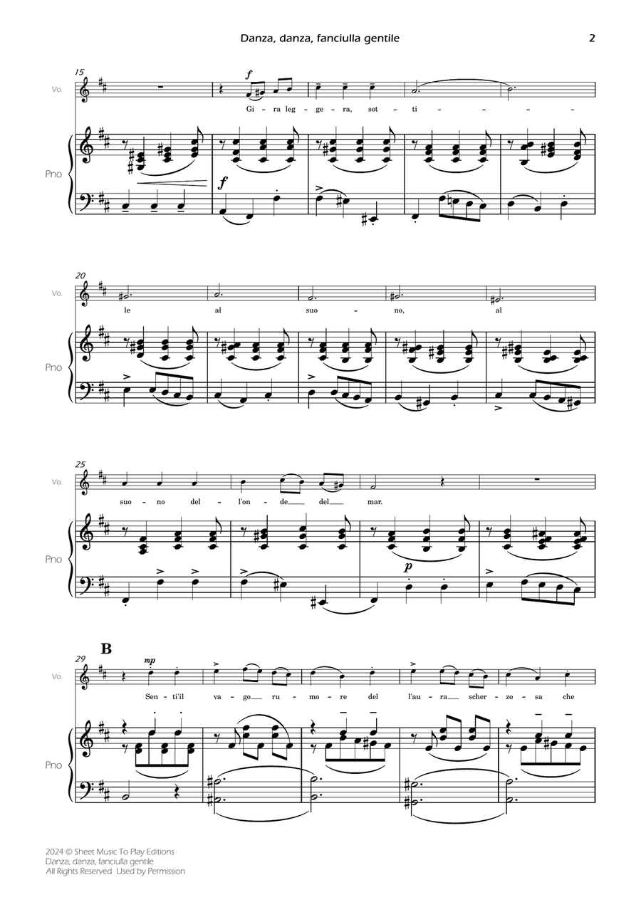 Danza, danza, fanciulla gentile - Voice and Piano - B minor (Full Score and Parts) Piano, Vocal scores gallery preview page 4