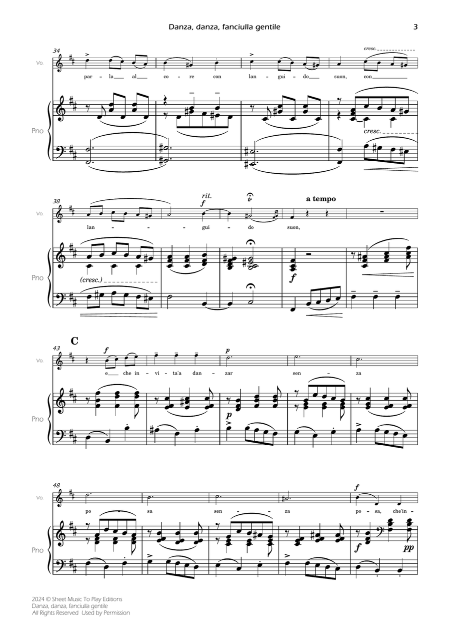 Danza, danza, fanciulla gentile - Voice and Piano - B minor (Full Score and Parts) Piano, Vocal scores gallery preview page 5