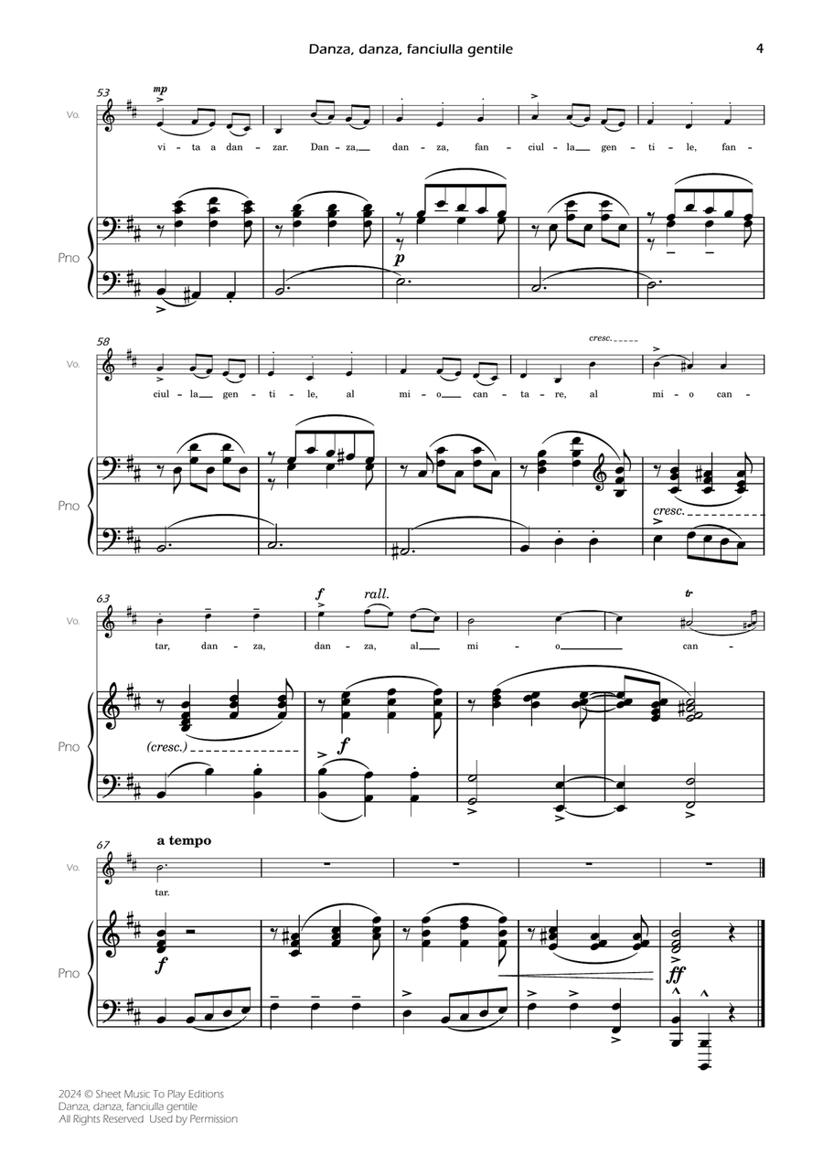 Danza, danza, fanciulla gentile - Voice and Piano - B minor (Full Score and Parts) Piano, Vocal scores gallery preview page 6