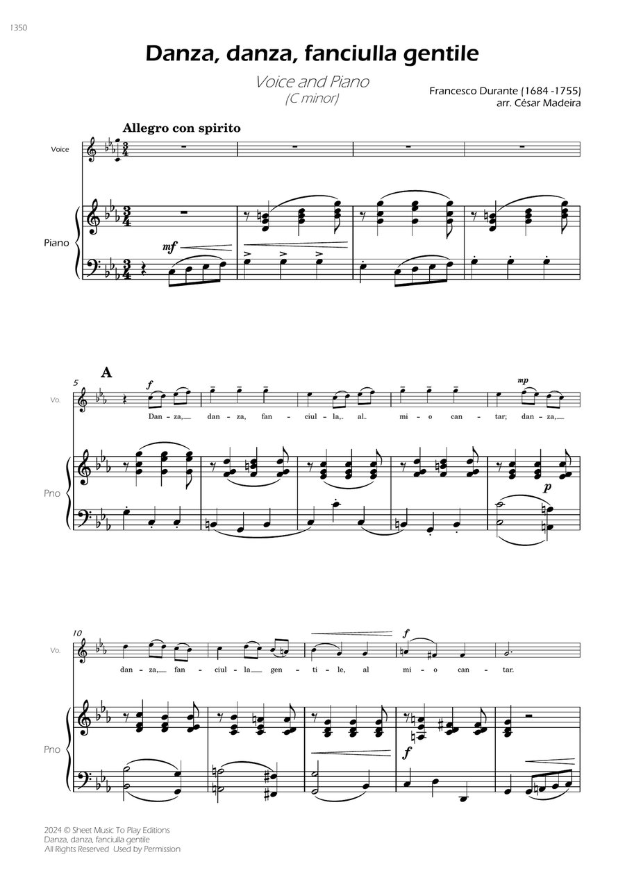Danza, danza, fanciulla gentile - Voice and Piano - C minor (Full Score and Parts) Piano, Vocal scores gallery preview page 3