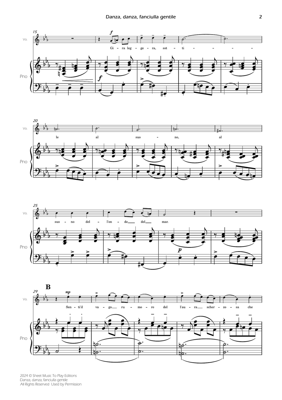 Danza, danza, fanciulla gentile - Voice and Piano - C minor (Full Score and Parts) Piano, Vocal scores gallery preview page 4