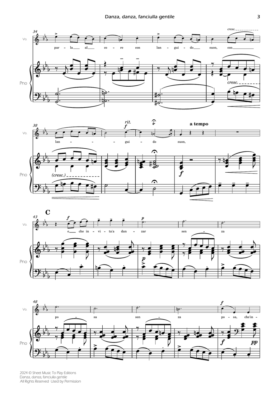 Danza, danza, fanciulla gentile - Voice and Piano - C minor (Full Score and Parts) Piano, Vocal scores gallery preview page 5