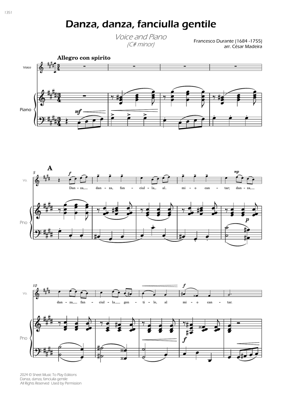 Danza, danza, fanciulla gentile - Voice and Piano - C# minor (Full Score and Parts) Piano, Vocal scores gallery preview page 3