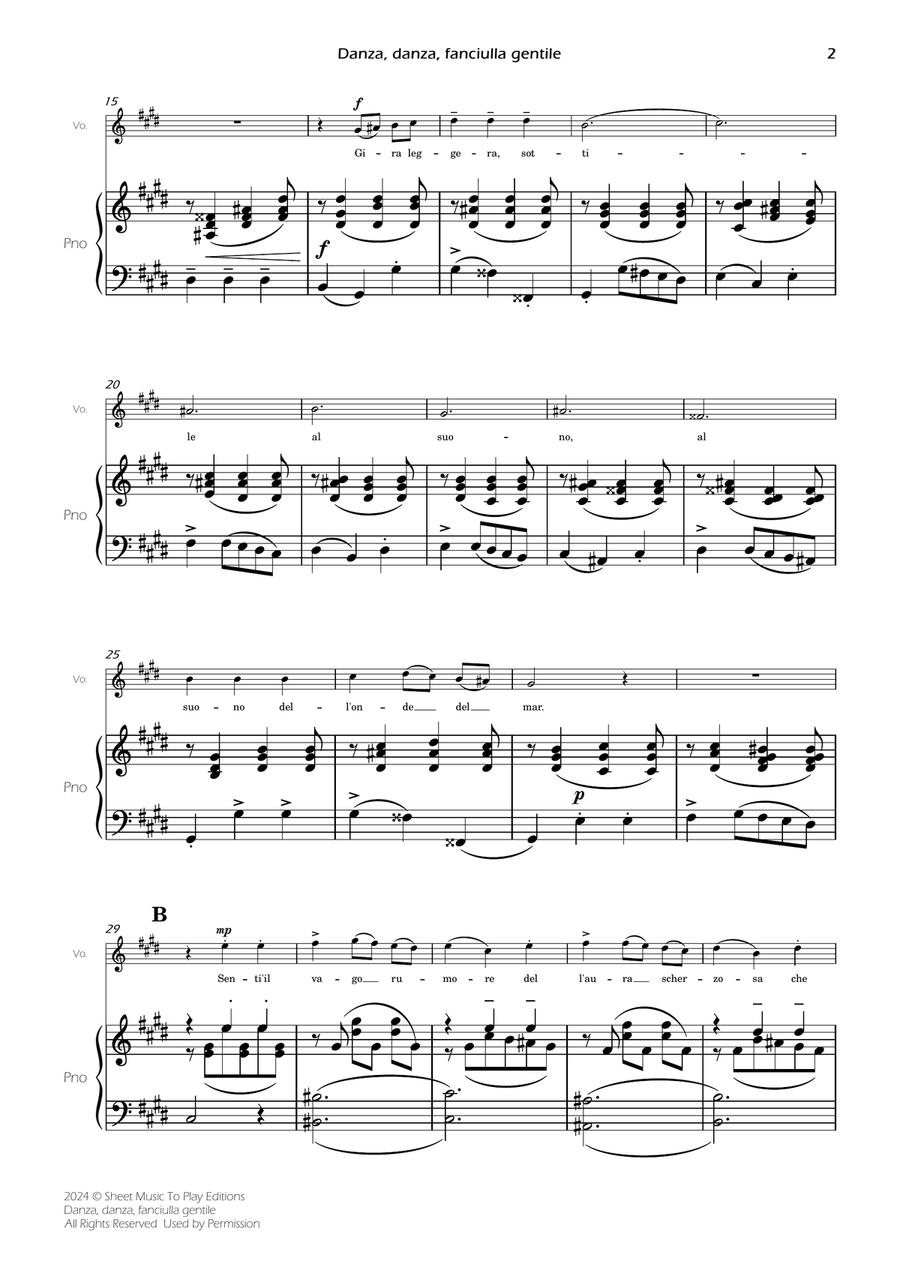 Danza, danza, fanciulla gentile - Voice and Piano - C# minor (Full Score and Parts) Piano, Vocal scores gallery preview page 4