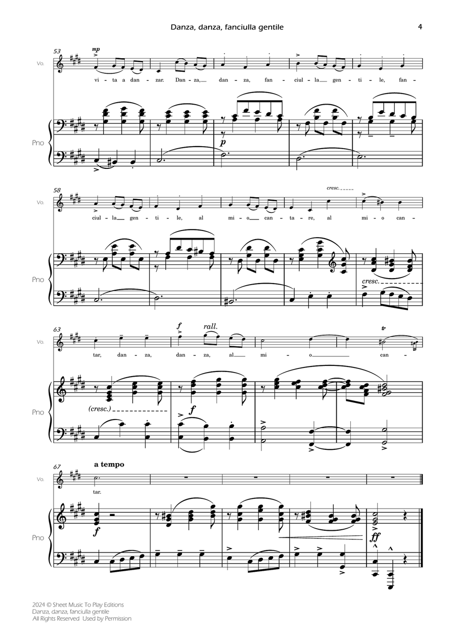 Danza, danza, fanciulla gentile - Voice and Piano - C# minor (Full Score and Parts) Piano, Vocal scores gallery preview page 6