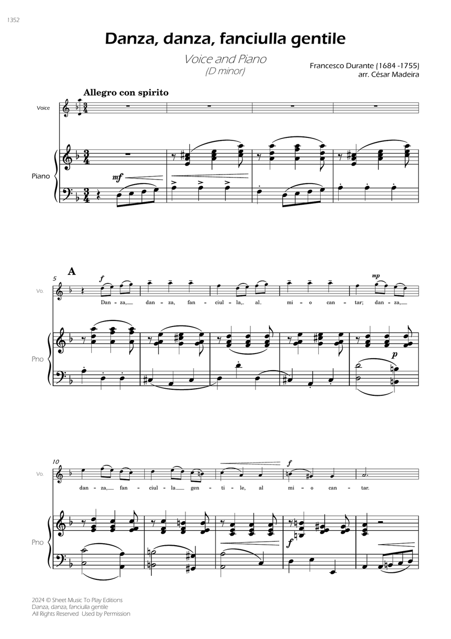 Danza, danza, fanciulla gentile - Voice and Piano - D minor (Full Score and Parts) Piano, Vocal scores gallery preview page 3