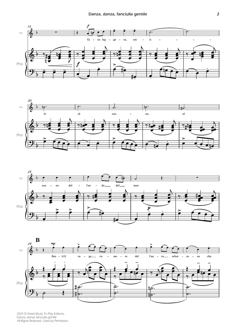 Danza, danza, fanciulla gentile - Voice and Piano - D minor (Full Score and Parts) Piano, Vocal scores gallery preview page 4