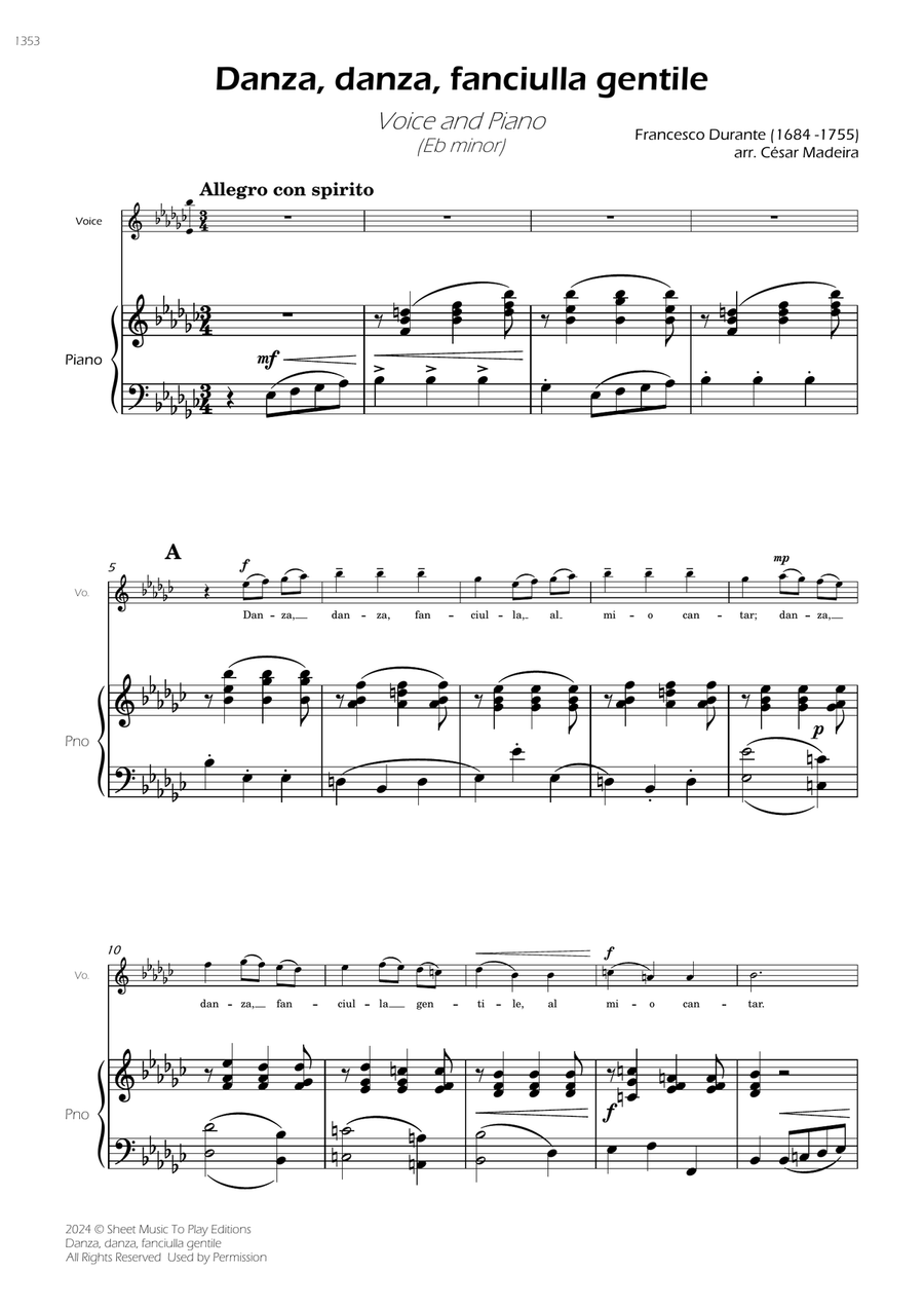 Danza, danza, fanciulla gentile - Voice and Piano - Eb minor (Full Score and Parts) Piano, Vocal scores gallery preview page 3