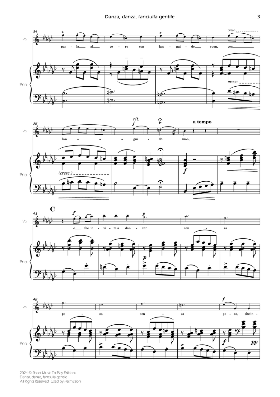 Danza, danza, fanciulla gentile - Voice and Piano - Eb minor (Full Score and Parts) Piano, Vocal scores gallery preview page 5