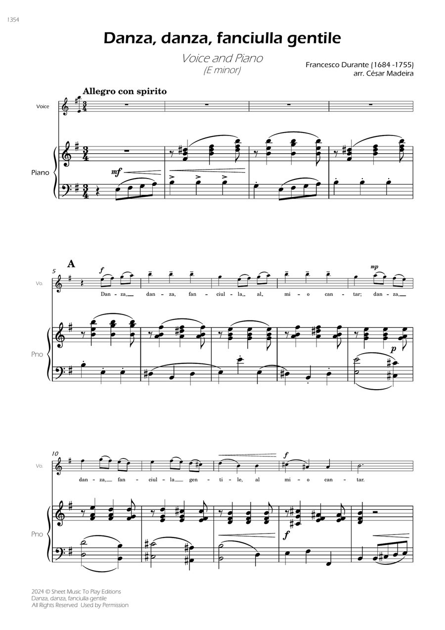 Danza, danza, fanciulla gentile - Voice and Piano - E minor (Full Score and Parts) Piano, Vocal scores gallery preview page 3