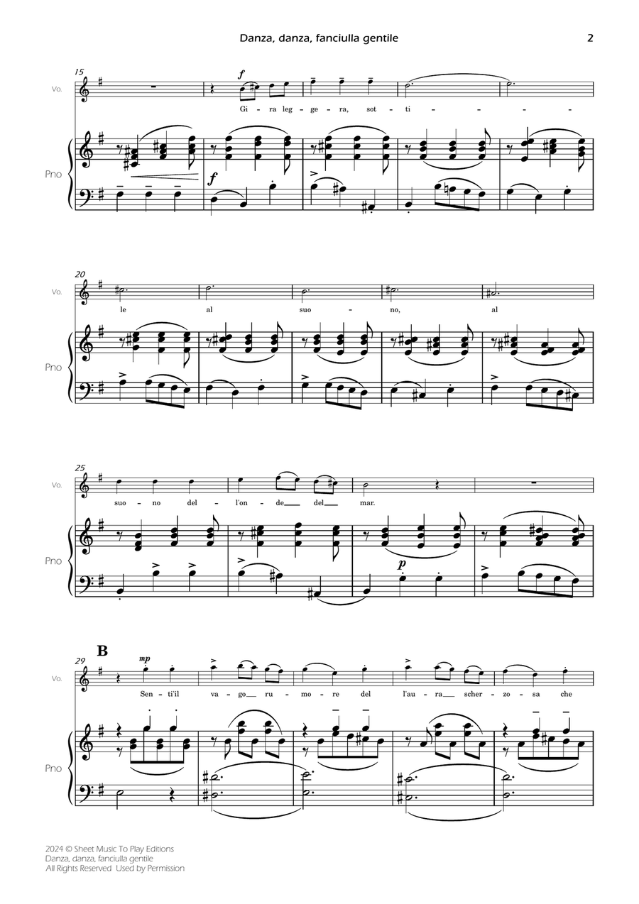 Danza, danza, fanciulla gentile - Voice and Piano - E minor (Full Score and Parts) Piano, Vocal scores gallery preview page 4