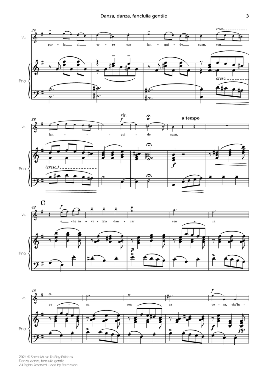 Danza, danza, fanciulla gentile - Voice and Piano - E minor (Full Score and Parts) Piano, Vocal scores gallery preview page 5