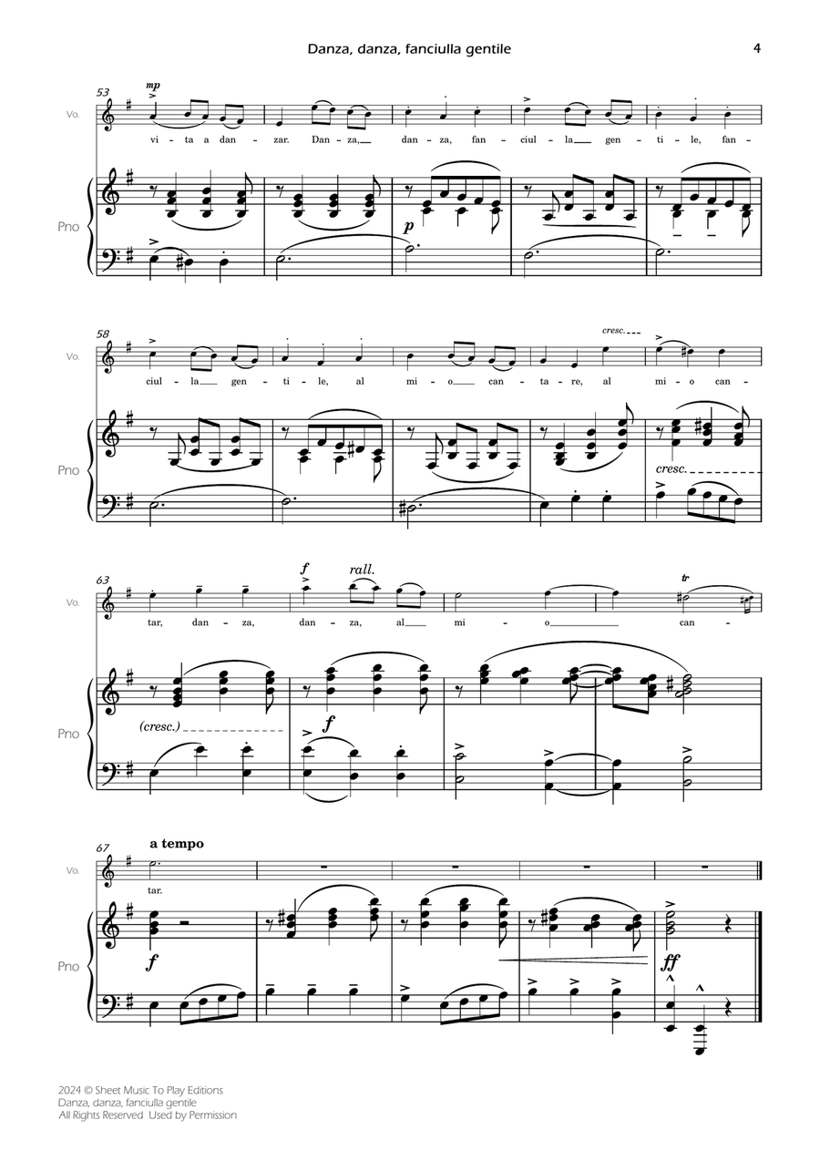 Danza, danza, fanciulla gentile - Voice and Piano - E minor (Full Score and Parts) Piano, Vocal scores gallery preview page 6